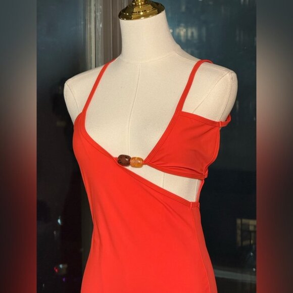 🆕 CHRISTOPHER ESBER 🧿 Crystal Cutaway Lycra Maxi Dress, Red/Orange, Sz AU8 US4 - Picture 10 of 16